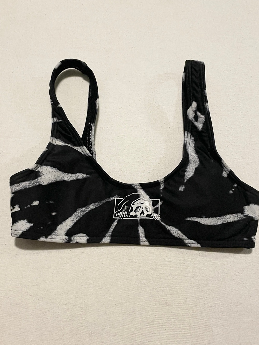 Lurking Class By Sketchy Tank Black White Tie Dye Skull Bralette Bikini Top XS